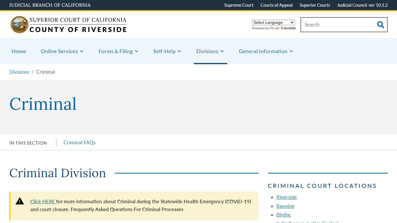 Criminal | Superior Court of California | County of Riverside